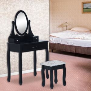 SEN121 - Set Masa neagra toaleta cosmetica machiaj oglinda masuta, scaun taburet tapitat vanity, make-up