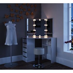 SEA255 - Set Masa alba toaleta cosmetica machiaj oglinda cu LED, masuta vanity pe colt