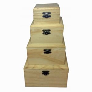 Set 4 cutiute lemn patrate cu capac