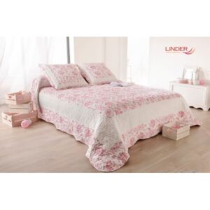 Cuvertura pat roz Toile de Jouy cu fete de perna