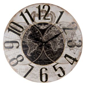 Ceas de perete din lemn maro negru Harta Lumii Ø 34 cm x 4 cm