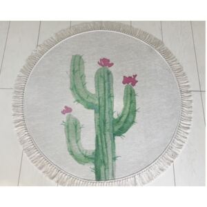 Covoras de Baie Chilai Cactus, fibre acrilice, rotund, crem, verde, 100 cm