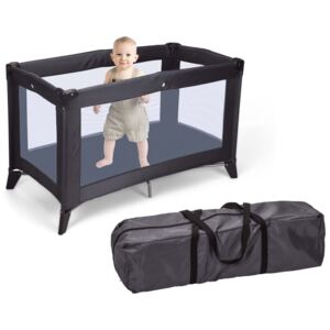 Home&Styling Pătuț de copil pliabil cu saltea, gri închis KB1000020