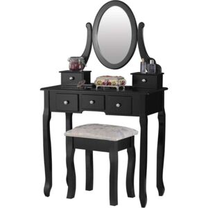 Set Diana Masă de toaletă pentru machiaj cu scaun, oglindă, 5 sertare, Negru