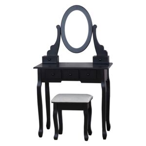 Set Ioana Masă de toaletă pentru machiaj, oglindă, 5 sertare și scaun, negru