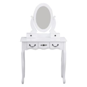 Set Otilia Masă de toaletă pentru machiaj cu scaun, oglindă și 5 sertare, Alb
