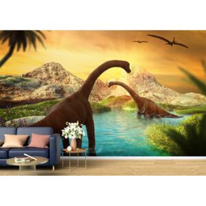 Tapet Premium Canvas - Dinozaurii in lac abstract
