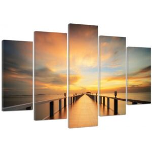CARO Tablou pe pânză - View Of The Setting Sun On The Pier 100x70 cm