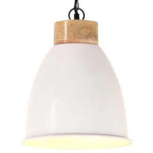 Lampă suspendată industrială, alb, 23 cm, lemn masiv&fier, E27