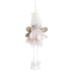 Set 6 ornamente brad Angel Pink White 26 cm