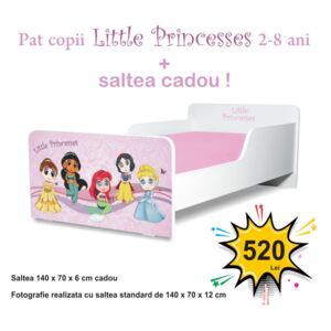 Pat copii Little Princesses 2-8 ani cu saltea cadou