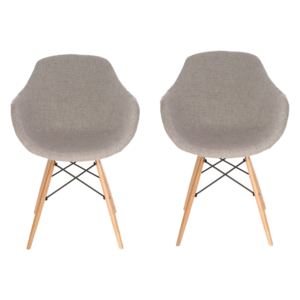 Set 2 scaune tapitate cu stofa cu picioare din lemn, Bindo Grey, l55xA59xH82 cm