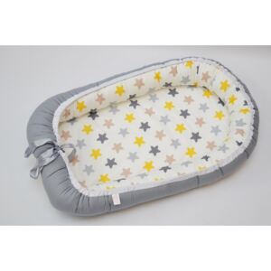 Baby Nest 0-6 luni Gri cu stele galben, gri, cappucino