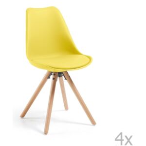 Set 4 scaune cu picioare de lemn La Forma Lars, galben