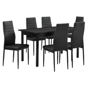 [en.casa]® Masa de bucatarie/salon design modern - masa cu 6 scaune imitatie de piele (negru)
