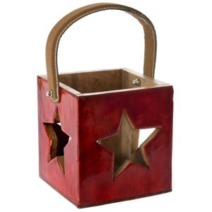 Suport lumanare Craciun din lemn - Red Star