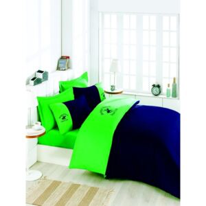 Lenjerie de pat din bumbac satinat și cearșaf BHPC Razzo, 200 x 220 cm, verde-albastru închis