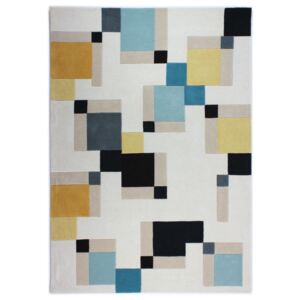 Covor Modern & Geometric Abstract Blocks, Lana, Albastru/Galben, 80x150