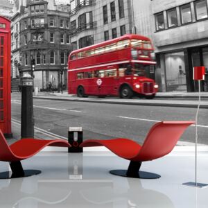 Fototapet - Red bus and phone box in London 300x231 cm