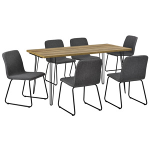 [en.casa]® Set design masa bucatarie cu 6 scaune, 160 x 75 x 77cm, efect lemn/gri inchis