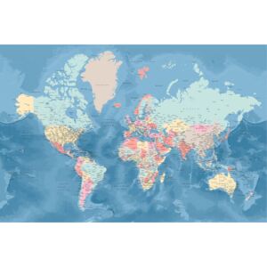 Harta Light blue and pastels detailed world map, Blursbyai