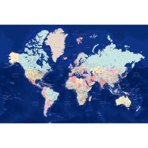 Harta Blue and pastels detailed world map, Blursbyai