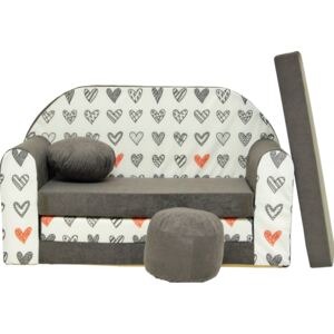 Canapea copii – model cu inimi gri A45 Grey Mouse