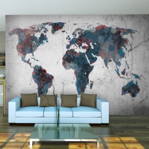 Bimago Fototapet - World map on the wall 350x270 cm
