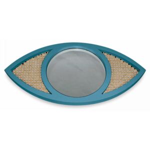 Oglinda rotunda albastra/maro din lemn si placaj 34x70 cm Eye Blue Sax Objet Paris