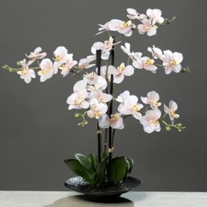 Orhidee artificiala roz-crem in ghiveci negru - 59 cm
