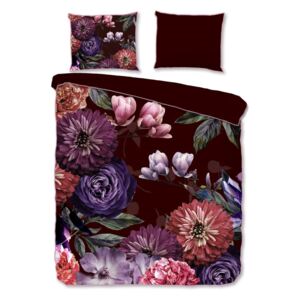 Lenjerie de pat din bumbac organic pentru pat de o persoană Descanso Gerbera, 140 x 220 cm, violet închis