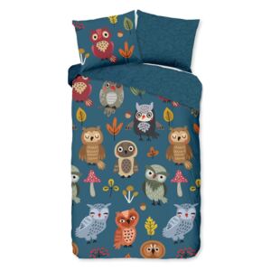 Lenjerie de pat din bumbac pentru copii Good Morning Owls, 140 x 220 cm