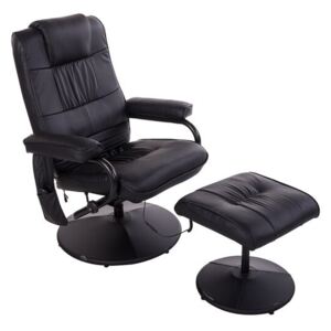 Fotoliu recliner Guinyard, cu scaun pentru picioare, piele ecologica, negru, 95 x 77 x 73 cm