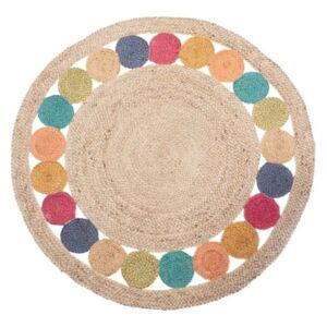 Covor rotund multicolor din iuta 120 cm Dots Ixia