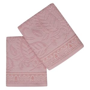 Set Prosoape De Maini Soft Kiss Leaves Pink, 100% bumbac, 2 bucati, roz, 50x90 cm