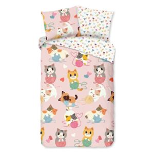 Lenjerie de pat din bumbac pentru copii Good Morning Kitty, 140 x 220 cm
