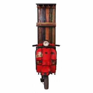 Bar motocicleta Ravi, 190x98x46 cm, metal/lemn, rosu/multicolor