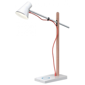 Veioză/Lampă de birou LED Redo FOX alb-lemn, USB + dimmer