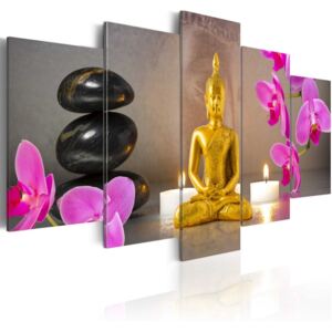Tablou pe pânză - Golden Buddha and orchids 100x50 cm