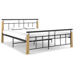 Cadru de pat,160x200 cm, metal și lemn masiv de stejar