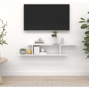 Raft TV cu montaj pe perete, alb extralucios, 125x18x23 cm, PAL