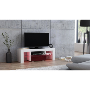 Mazzoni TV stolek MILA lesk 110 LED bílá, burgund zásuvka
