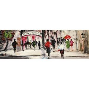 Tablou pictat manual Street Life A, 50x150cm