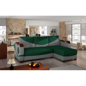 Colțar reversibil extensibil Puerto Green Grey, 90x140x235 cm, spuma/ lemn/ poliester/ plastic, verde/ gri