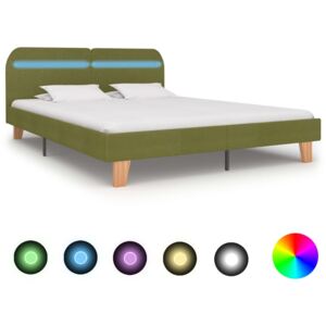 Cadru de pat cu LED-uri, verde, 160 x 200 cm, material textil