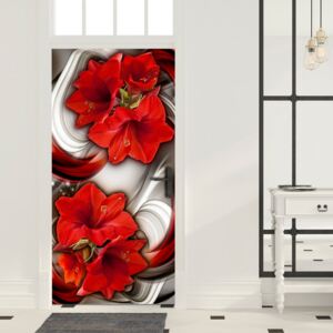 Bimago Fototapet pentru usă - Abstraction and red flowers I 90x210 cm