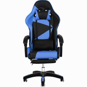 Scaun gaming, suport picioare, funcție recliner, SIG838 Albastru/Negru