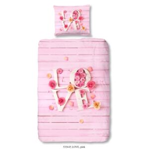 Lenjerie de pat din bumbac pentru copii Good Morning Pinkie Love, 140 x 200 cm