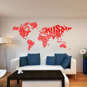 World map - autocolant de perete Rosu deschis 200 x 100 cm