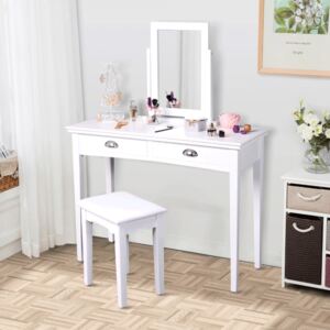 SEA606 - Set Masa toaleta, 100 cm, consola cosmetica machiaj masuta vanity make-up cu oglinda si scaun tapitat- Alb